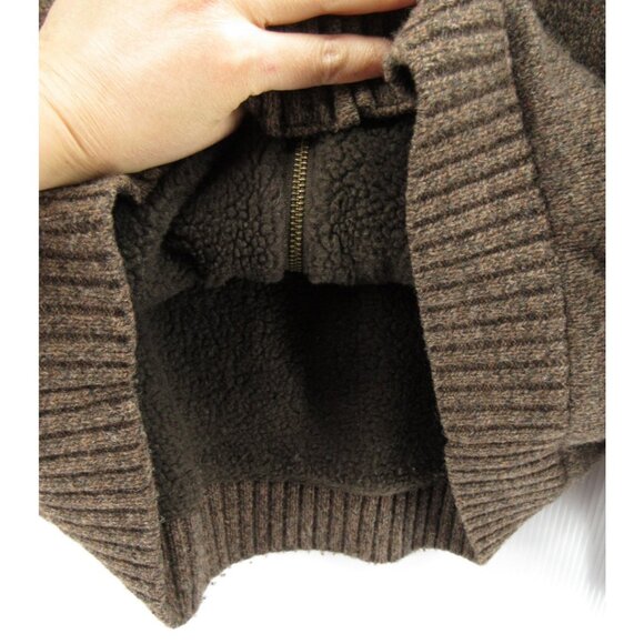 LL Bean Sweater Large Lambs Wool Cardigan Sherpa Fleece Lined Chunky - Picture 9 of 10